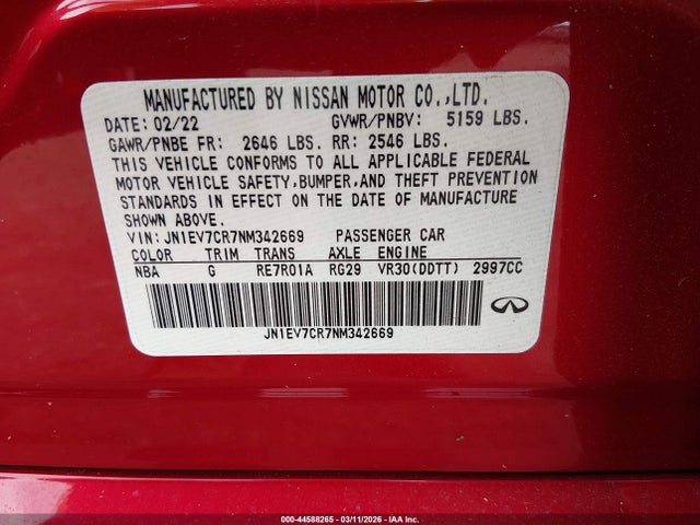 JN1EV7CR7NM342669 Infiniti Q50 Sensory Awd