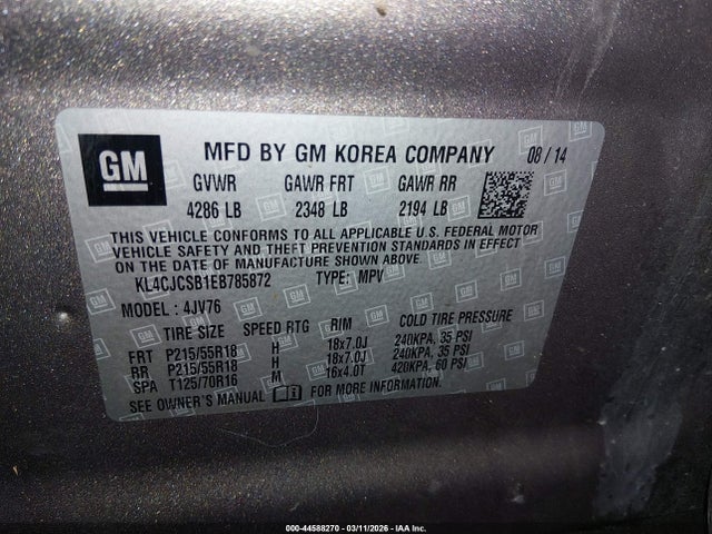 2014 Buick Encore Leather მანქანა იყიდება აუქციონზე, vin: KL4CJCSB1EB785872, აუქციონის ნომერი: 44588270