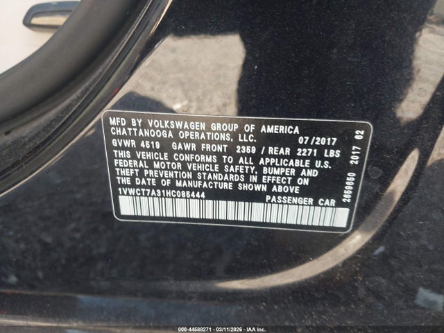 Продаж на аукціоні авто 2017 Volkswagen Passat 1.8t Sel Premium, vin: 1VWCT7A31HC085444, номер лоту: 44588271