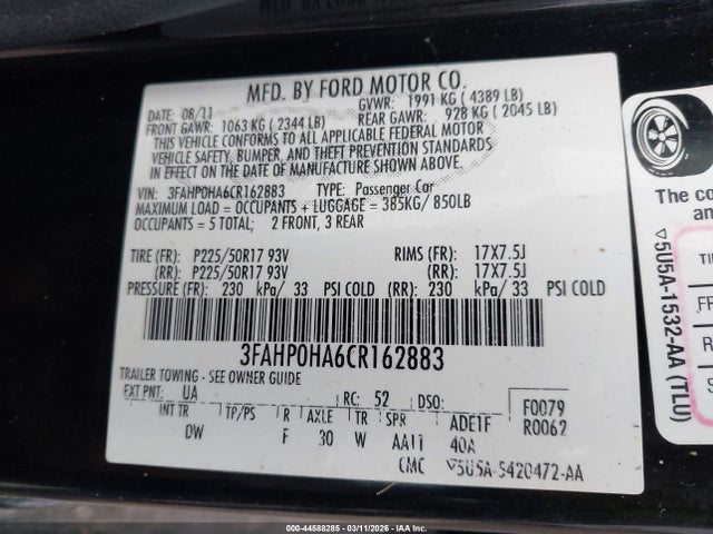 Продажа на аукционе авто 2012 Ford Fusion Se, vin: 3FAHP0HA6CR162883, номер лота: 44588285