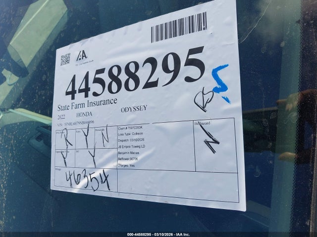5FNRL6H79NB046096 Honda Odyssey Ex-l