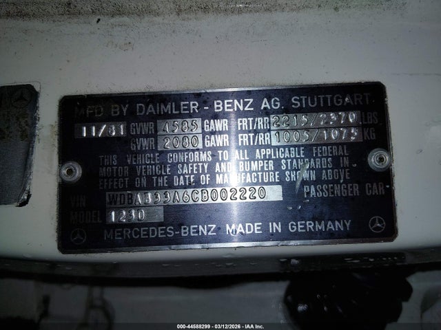 1982 MERCEDES-BENZ 300 WDBAB33A6CB002220 Photo 8