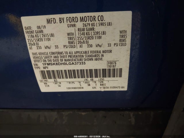 2020 FORD EXPLORER 1FMSK8DH0LGA37333 Photo 8