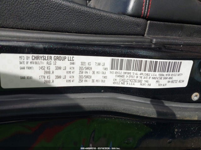 44588316 :رقم المزاد ، 1C4SDJCT4DC561802 vin ، 2013 Dodge Durango R/t مزاد بيع