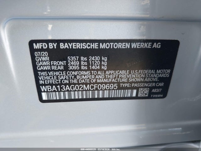 Продаж на аукціоні авто 2021 Bmw 530e, vin: WBA13AG02MCF09695, номер лоту: 44588329