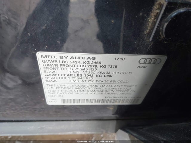 Продажа на аукционе авто 2019 Audi Q5 45 Premium, vin: WA1BNAFY8K2038168, номер лота: 44588330