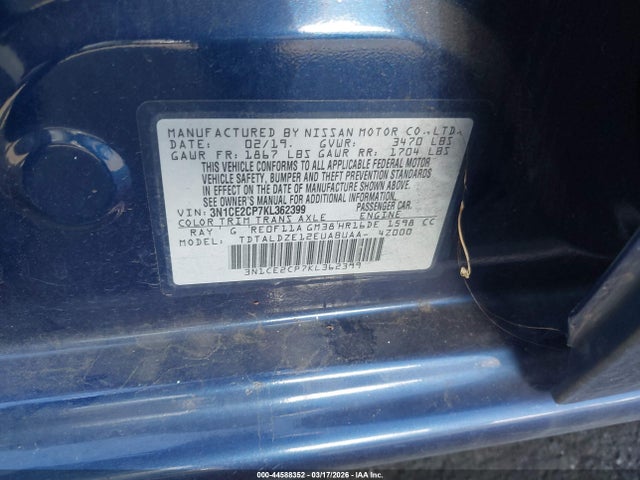 Продажа на аукционе авто 2019 Nissan Versa Note Sv, vin: 3N1CE2CP7KL362399, номер лота: 44588352