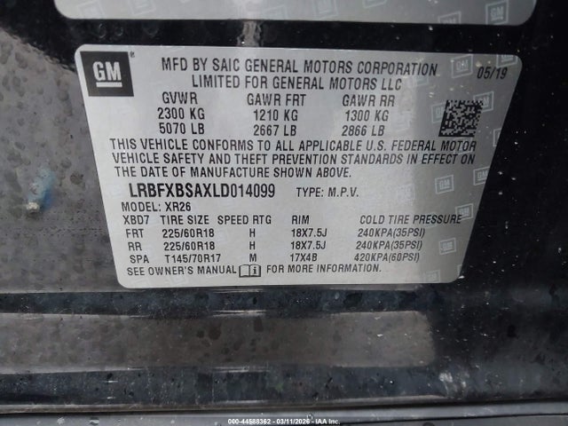 Продажа на аукционе авто 2020 Buick Envision Fwd Preferred, vin: LRBFXBSAXLD014099, номер лота: 44588362