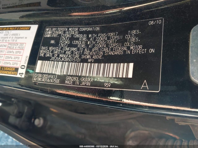 Aukcja sprzedaży 2011 Toyota 4runner Sr5 V6, vin: JTEZU5JR3B5015101, numer aukcji: 44588368
