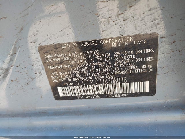 2018 SUBARU CROSSTREK JF2GTALC7J8308076 Photo 8