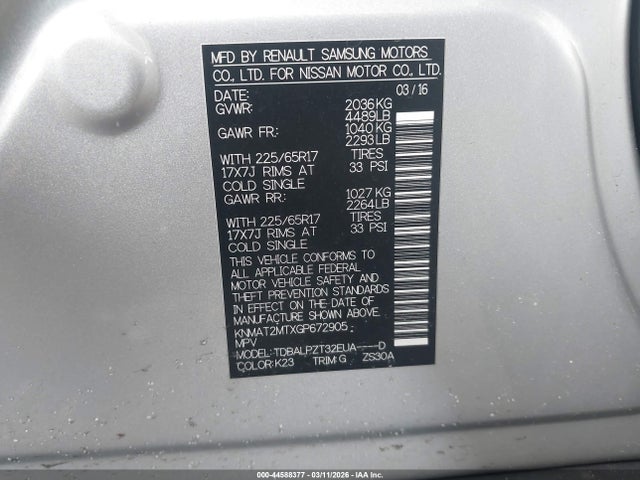 2016 Nissan Rogue S/sl/sv მანქანა იყიდება აუქციონზე, vin: KNMAT2MTXGP672905, აუქციონის ნომერი: 44588377