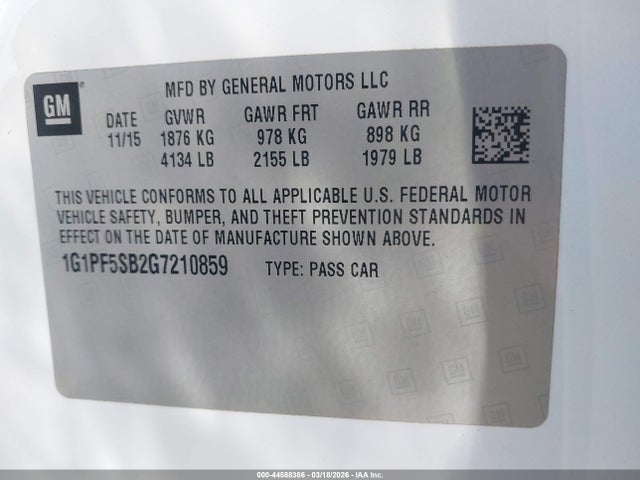 1G1PF5SB2G7210859 Chevrolet Cruze Limited 2lt Auto