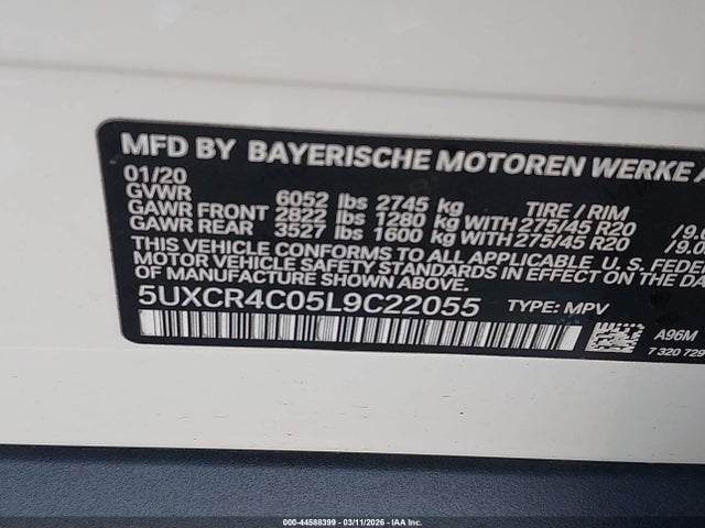Aukcja sprzedaży 2020 Bmw X5 Sdrive40i, vin: 5UXCR4C05L9C22055, numer aukcji: 44588399