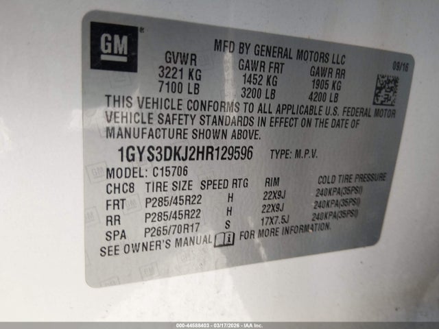 2017 CADILLAC ESCALADE 1GYS3DKJ2HR129596 Photo 8