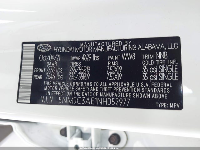 44588456 :رقم المزاد ، 5NMJC3AE1NH052977 vin ، 2022 Hyundai Tucson Sel مزاد بيع