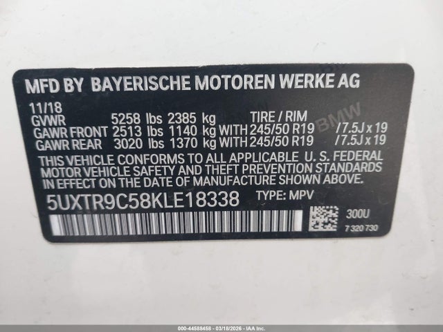 2019 BMW X3 5UXTR9C58KLE18338 Photo 8