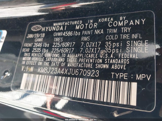 Продаж на аукціоні авто 2018 Hyundai Tucson Se, vin: KM8J23A4XJU670923, номер лоту: 44588470