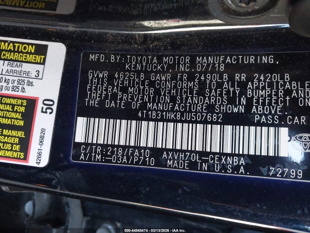 4T1B31HK8JU507682 Toyota Camry Hybrid Le