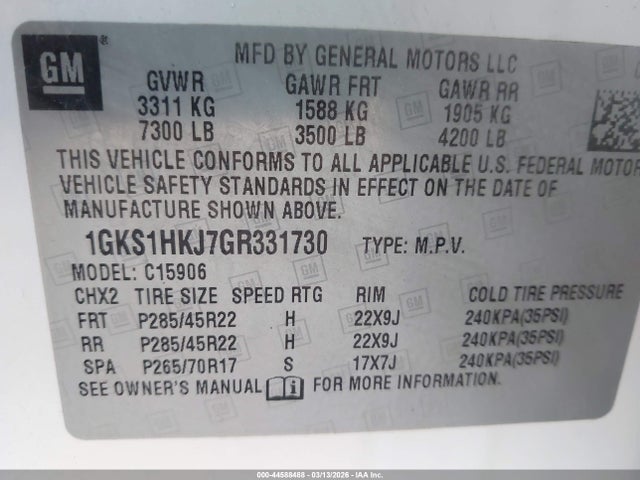 Продаж на аукціоні авто 2016 Gmc Yukon Xl Denali, vin: 1GKS1HKJ7GR331730, номер лоту: 44588488