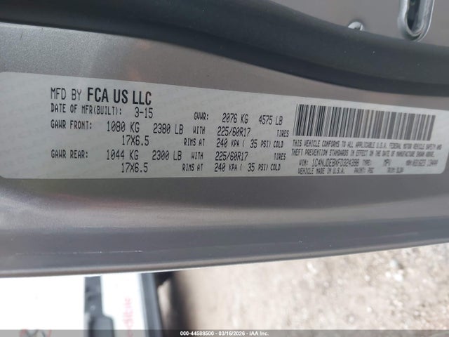44588500 :رقم المزاد ، 1C4NJDEBXFD324398 vin ، 2015 Jeep Compass High Altitude Edition مزاد بيع