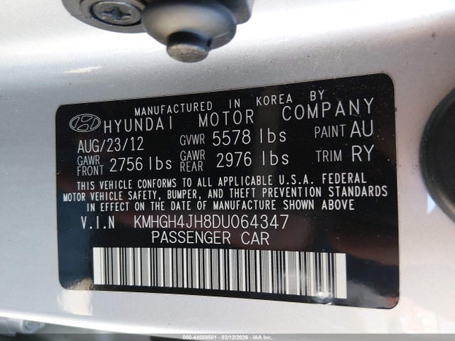 Продажа на аукционе авто 2013 Hyundai Equus Signature, vin: KMHGH4JH8DU064347, номер лота: 44588501