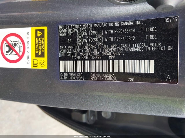 44588538 :رقم المزاد ، 2T2ZB1BA9FC004488 vin ، 2015 Lexus Rx 450h مزاد بيع