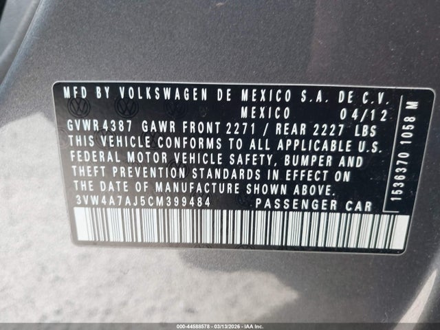 Продаж на аукціоні авто 2012 Volkswagen Jetta Gli Autobahn, vin: 3VW4A7AJ5CM399484, номер лоту: 44588578