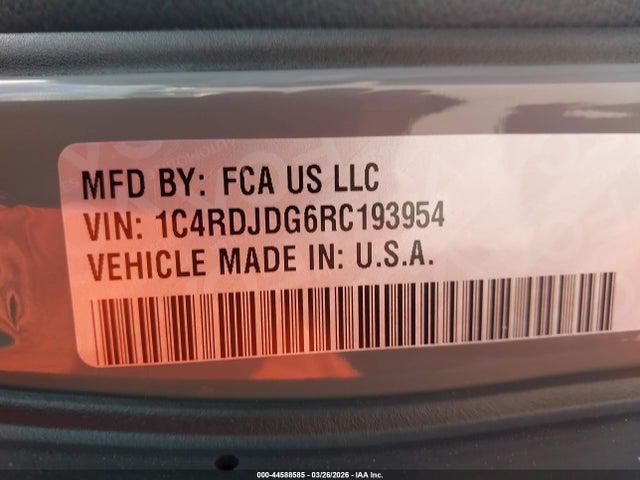 Продажа на аукционе авто 2024 Dodge Durango Gt Plus Awd, vin: 1C4RDJDG6RC193954, номер лота: 44588585