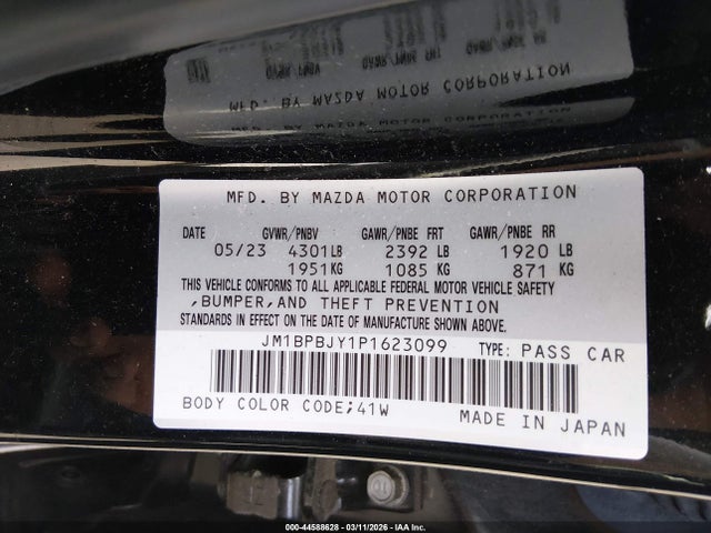 44588628 :رقم المزاد ، JM1BPBJY1P1623099 vin ، 2023 Mazda Mazda3 مزاد بيع