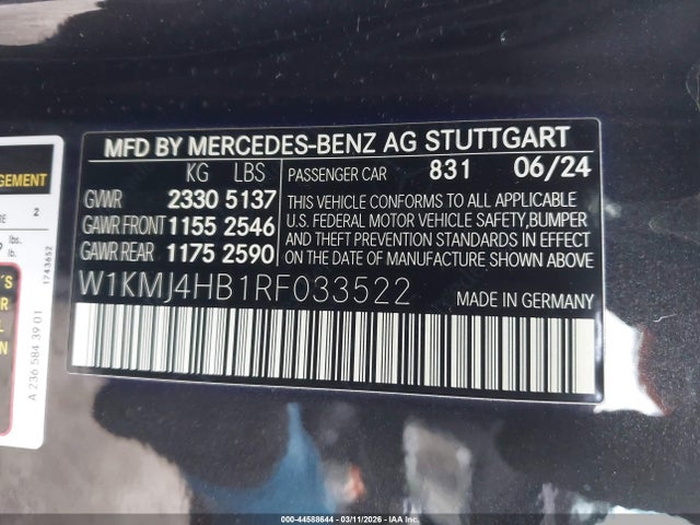 Aukcja sprzedaży 2024 Mercedes-benz Cle 300 4matic, vin: W1KMJ4HB1RF033522, numer aukcji: 44588644