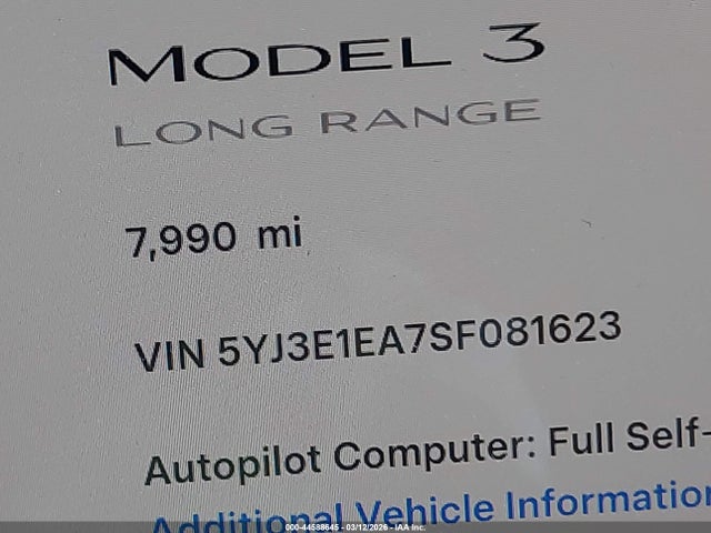 Aukcja sprzedaży 2025 Tesla Model 3 Long Range Rear-wheel Drive/standard Rear-wheel Drive, vin: 5YJ3E1EA7SF081623, numer aukcji: 44588645