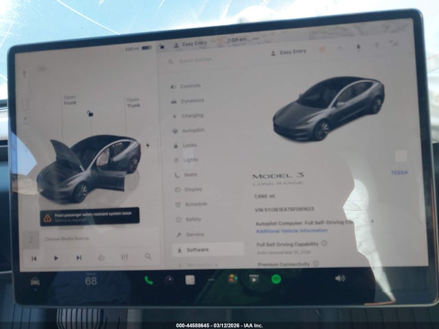Aukcja sprzedaży 2025 Tesla Model 3 Long Range Rear-wheel Drive/standard Rear-wheel Drive, vin: 5YJ3E1EA7SF081623, numer aukcji: 44588645