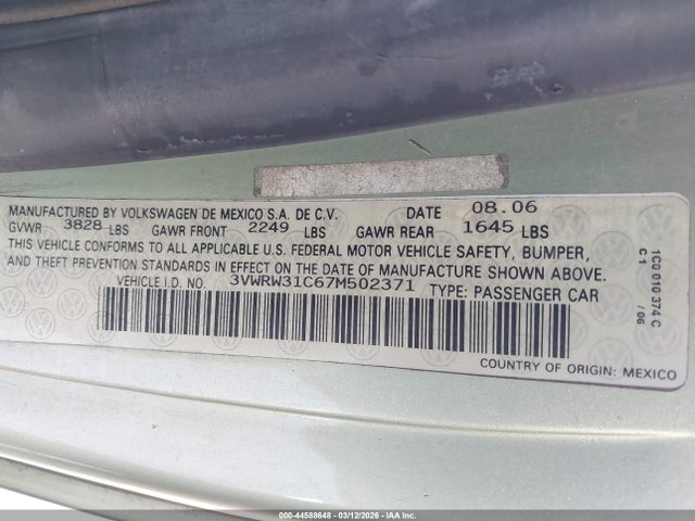 Продаж на аукціоні авто 2007 Volkswagen New Beetle 2.5, vin: 3VWRW31C67M502371, номер лоту: 44588648
