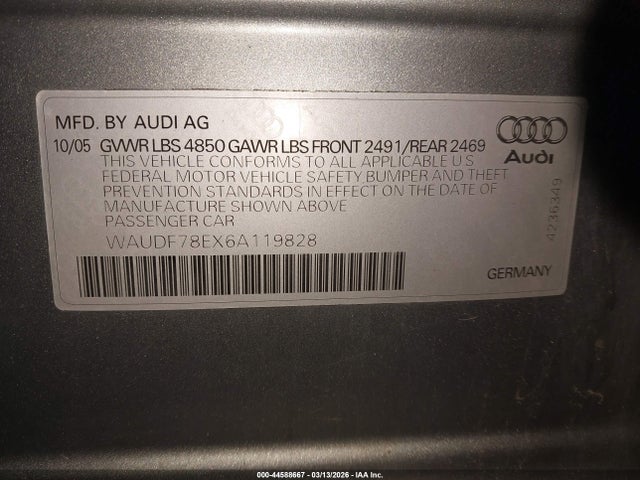 2006 AUDI A4 WAUDF78EX6A119828 Photo 8