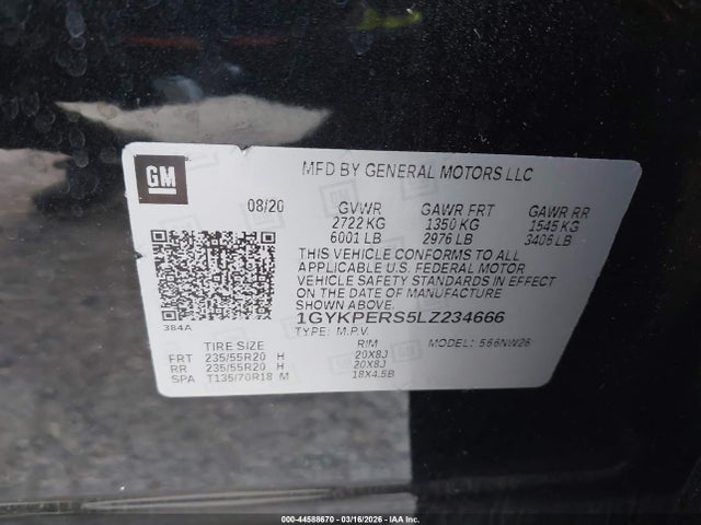 2020 Cadillac Xt6 Fwd Premium Luxury მანქანა იყიდება აუქციონზე, vin: 1GYKPERS5LZ234666, აუქციონის ნომერი: 44588670