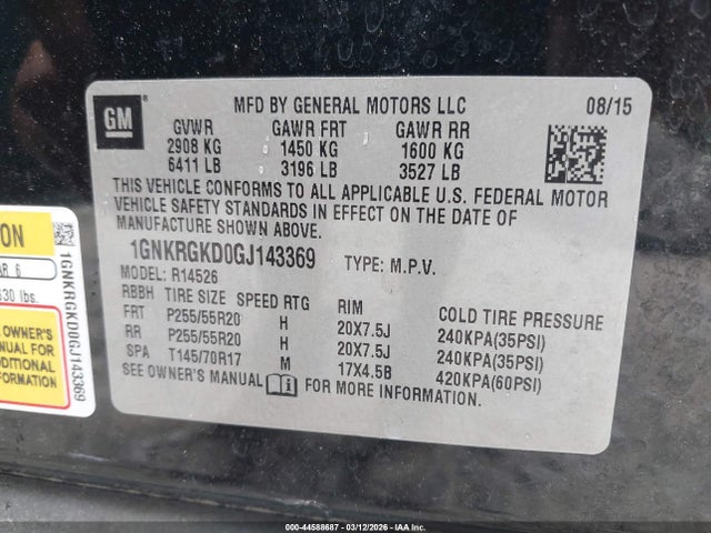 1GNKRGKD0GJ143369 Chevrolet Traverse 1lt