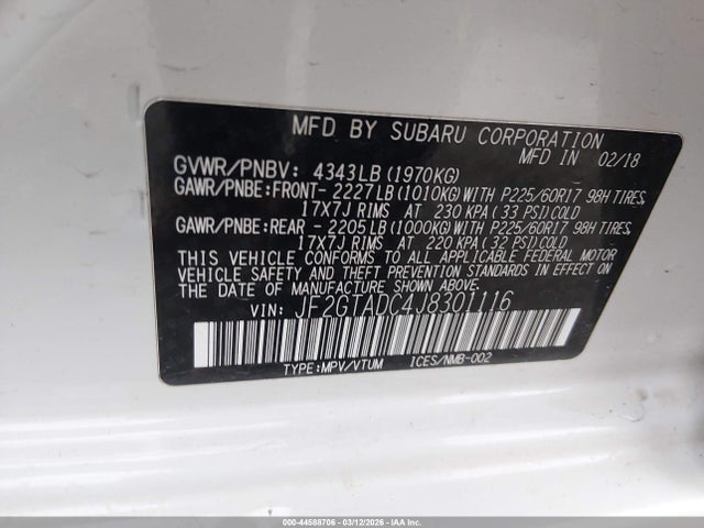 Продажа на аукционе авто 2018 Subaru Crosstrek 2.0i Premium, vin: JF2GTADC4J8301116, номер лота: 44588706