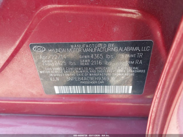 5NPEB4AC9EH936936 Hyundai SONATA GLS