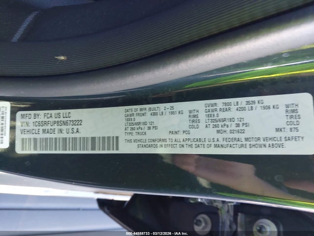 Продаж на аукціоні авто 2025 Ram 1500 Rho  4x4 5'7 Box, vin: 1C6SRFUP8SN673222, номер лоту: 44588733