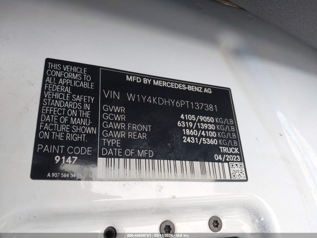 Продаж на аукціоні авто 2023 Mercedes-benz Sprinter 2500, vin: W1Y4KDHY6PT137381, номер лоту: 44588741