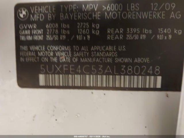 Продаж на аукціоні авто 2010 Bmw X5 Xdrive30i, vin: 5UXFE4C53AL380248, номер лоту: 44588757