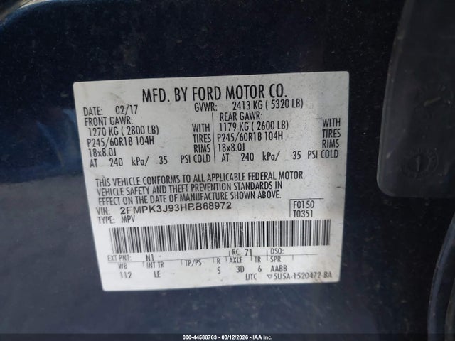 Aukcja sprzedaży 2017 Ford Edge Sel, vin: 2FMPK3J93HBB68972, numer aukcji: 44588763