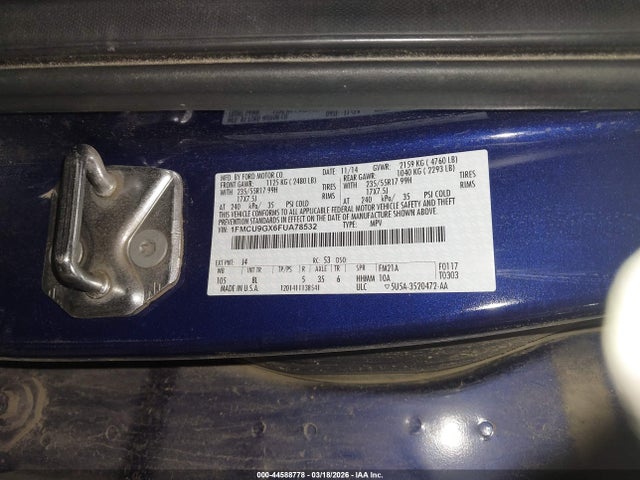 Продаж на аукціоні авто 2015 Ford Escape Se, vin: 1FMCU9GX6FUA78532, номер лоту: 44588778