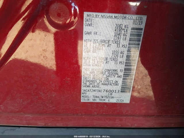 5N1AT2MT3KC760013 Nissan ROGUE SV