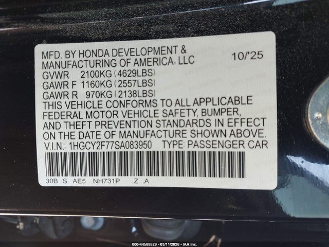 Aukcja sprzedaży 2025 Honda Accord Hybrid Sport-l, vin: 1HGCY2F77SA083950, numer aukcji: 44588829
