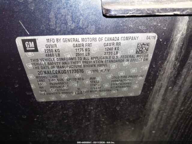 Chevrolet EQUINOX LT 2016 2GNALCEK0G1177676 Image 9