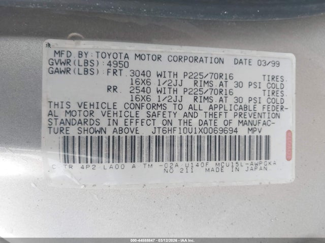 Продаж на аукціоні авто 1999 Lexus Rx 300, vin: JT6HF10U1X0069694, номер лоту: 44588847