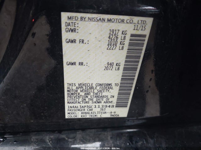Продаж на аукціоні авто 2016 Nissan Altima 2.5 Sl, vin: 1N4AL3AP3GC113948, номер лоту: 44588849