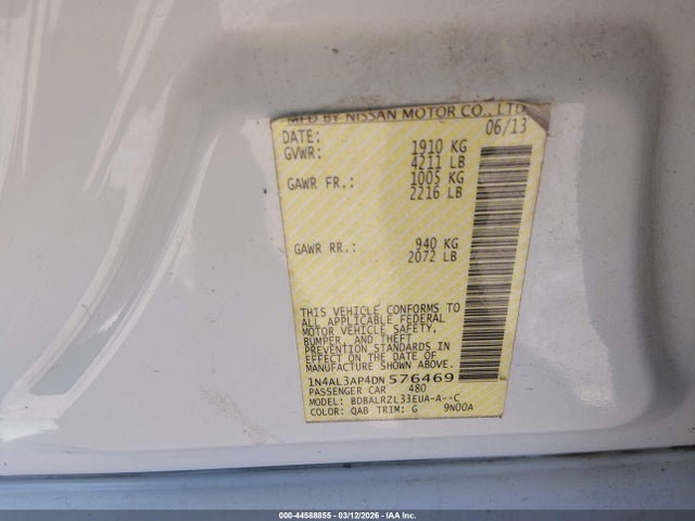 Продажа на аукционе авто 2013 Nissan Altima 2.5 S, vin: 1N4AL3AP4DN576469, номер лота: 44588855