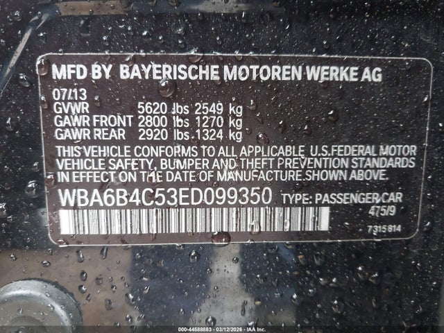 2014 Bmw 650i Gran Coupe Xdrive მანქანა იყიდება აუქციონზე, vin: WBA6B4C53ED099350, აუქციონის ნომერი: 44588883